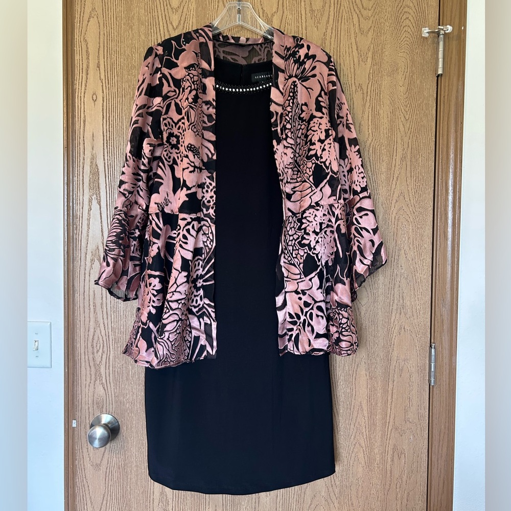 Scarlett Black Sleeveless Dress with Pink and Black Floral Kimono